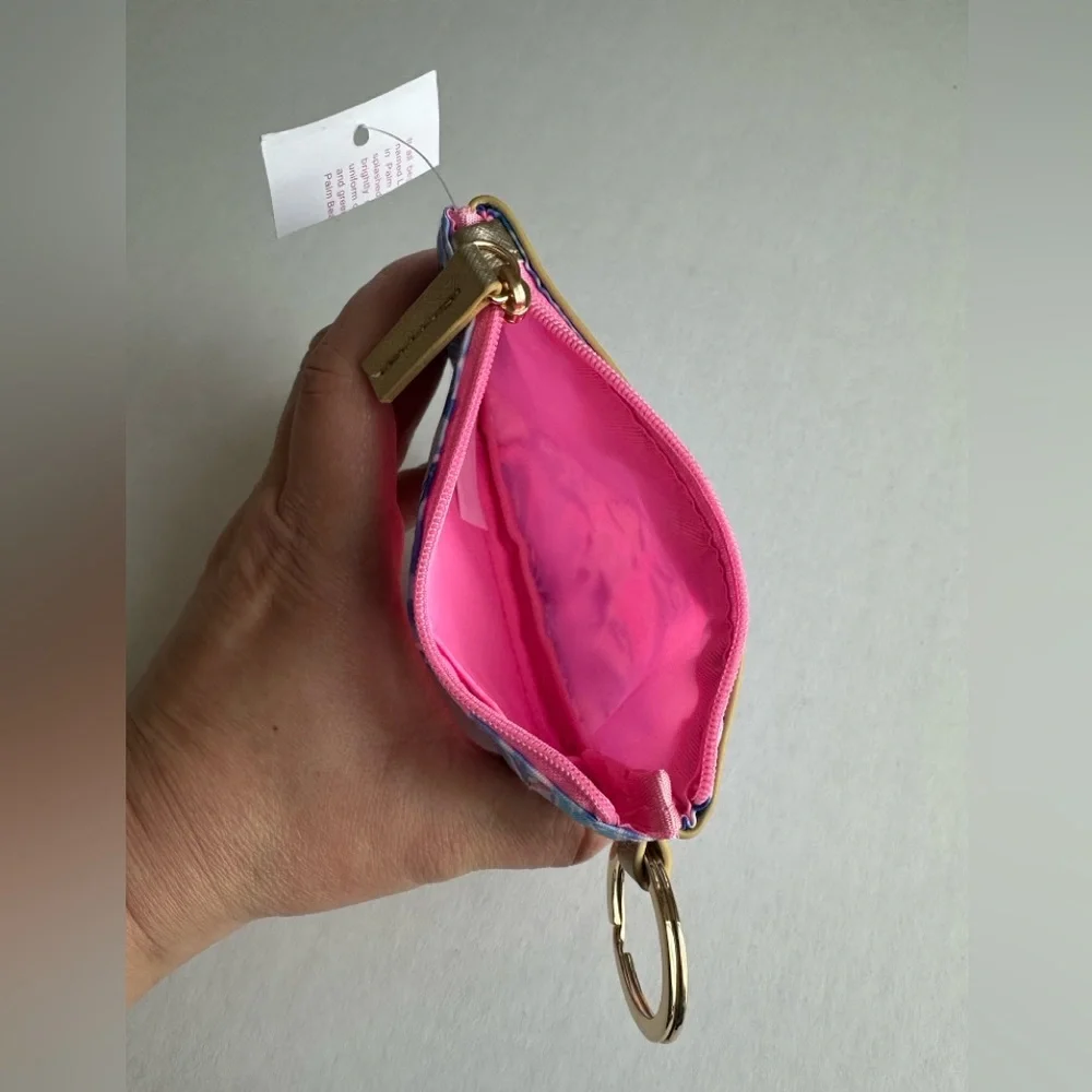 Lilly Pulitzer Wallet Pink & Blue ID Case Shade Seekers Keychain Card Holder NWT